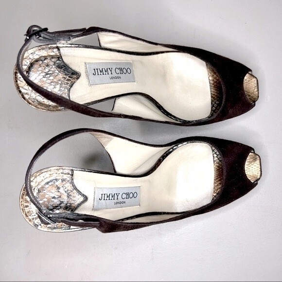 Jimmy Choo Brown Suede Peep Toe Slingback Heels Pumps Women’s EU 40 US 10 - Picture 6 of 15